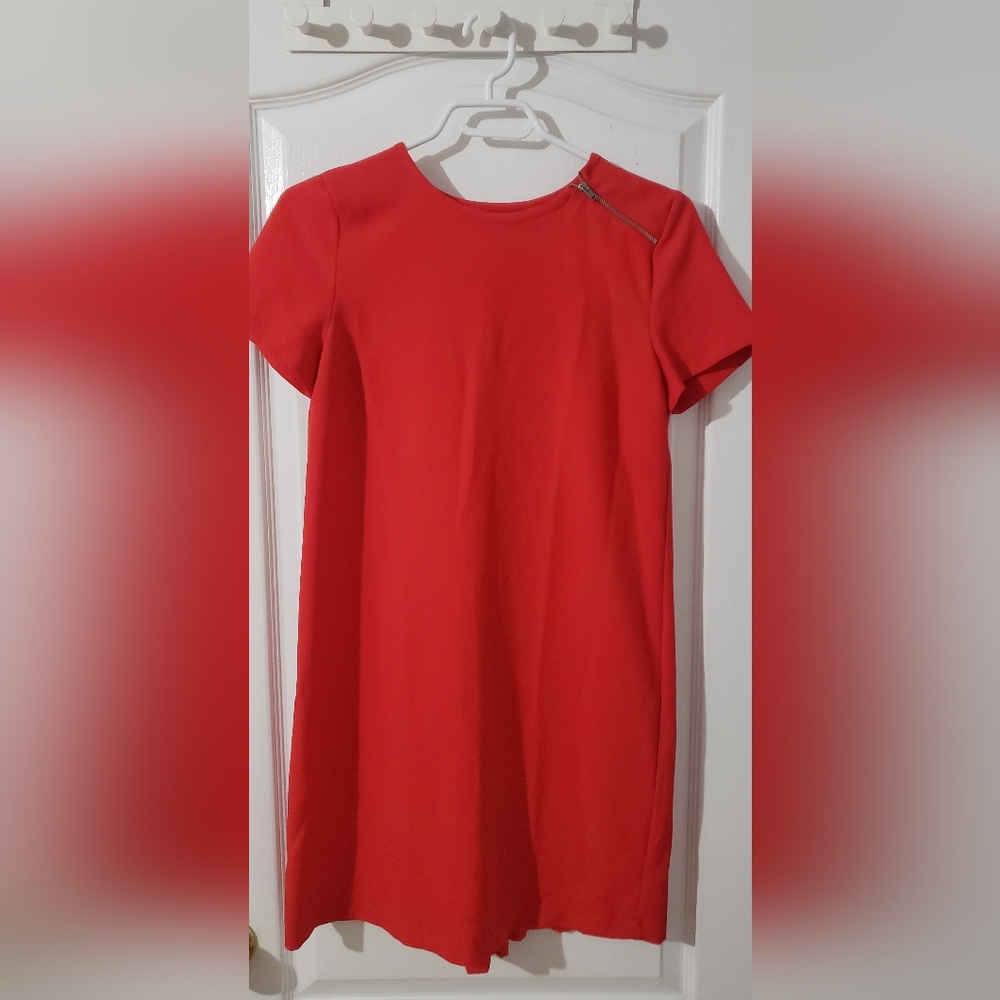 Zara Basic - bright red Back pleated dress with zipper